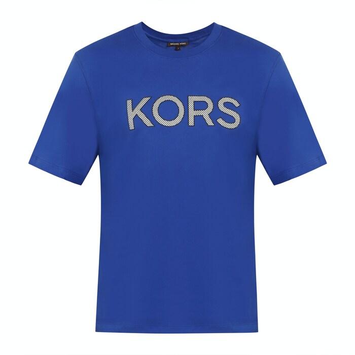 men royal blue chest branding t-shirt