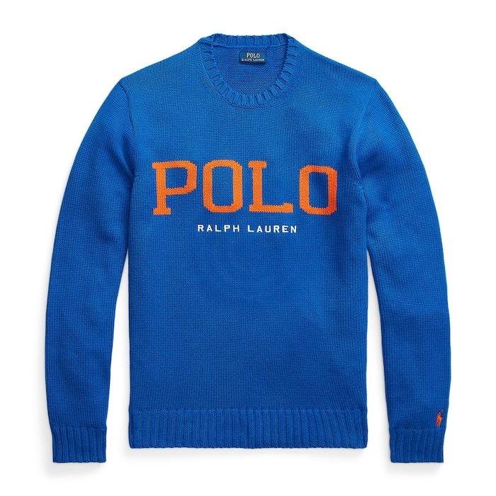 men royal blue logo cotton crewneck sweater