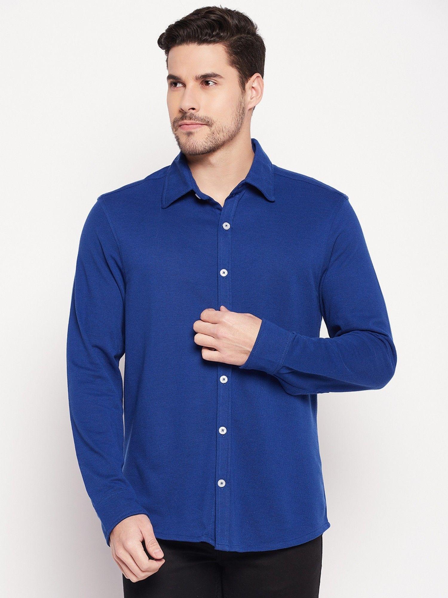 men royal blue solid collar shirt