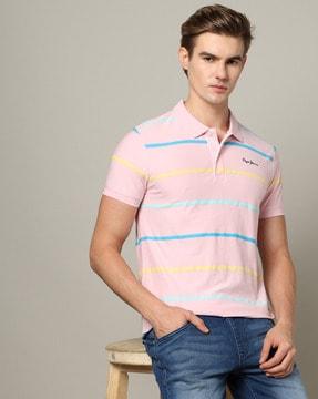 men ruperto bright summer herringbone striped regular fit polo t-shirt