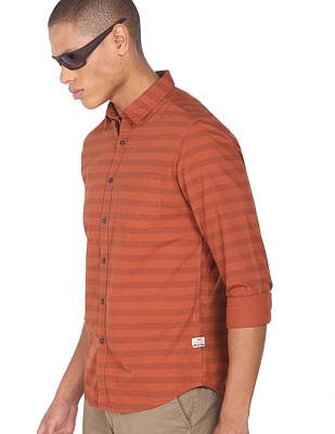 men rust horizontal stripe cotton casual shirt