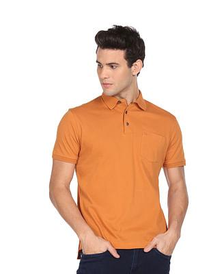 men rust patterned collar patch pocket polo shirt