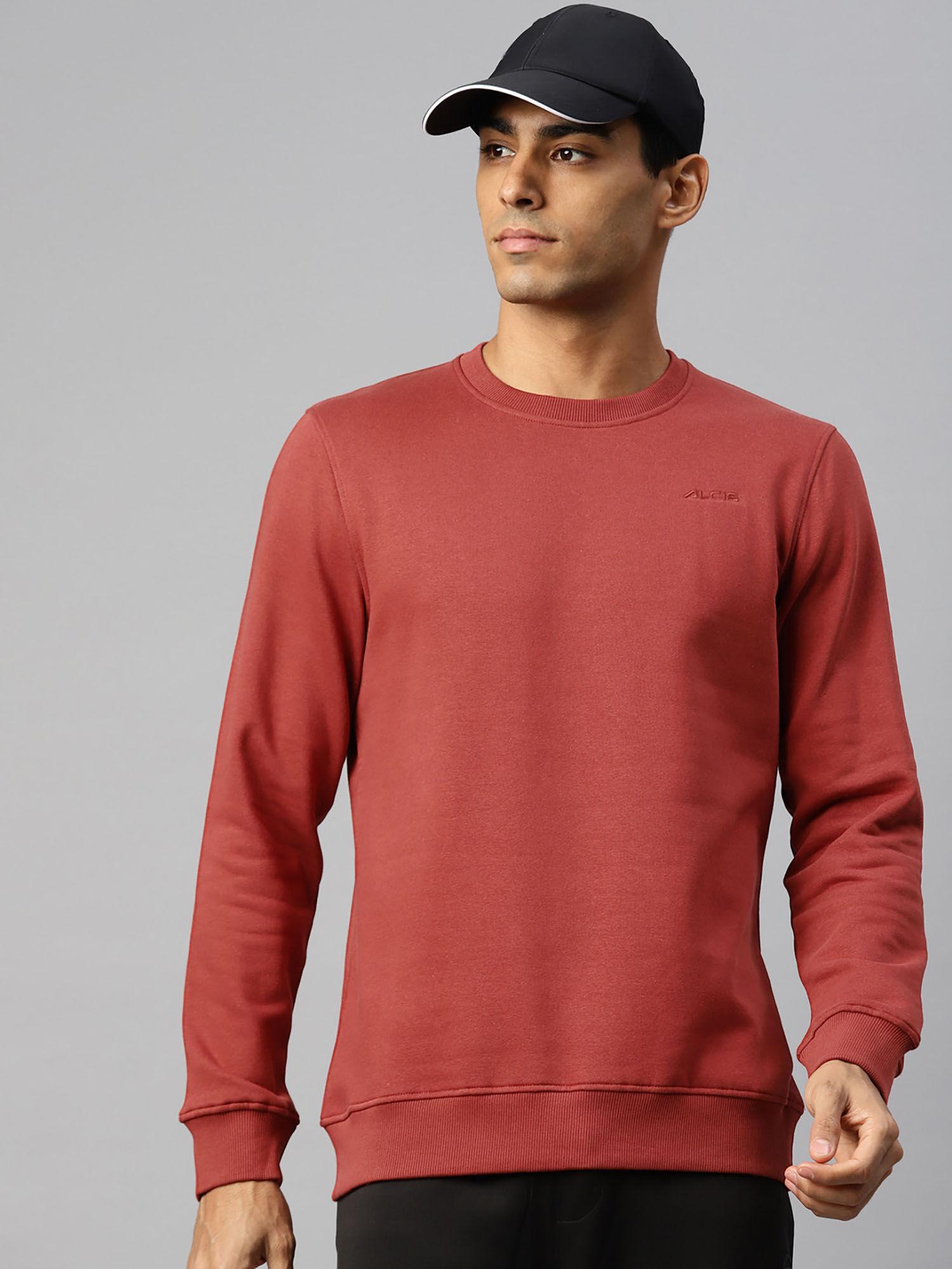 men rust solid cotton regular fit sweatshirt