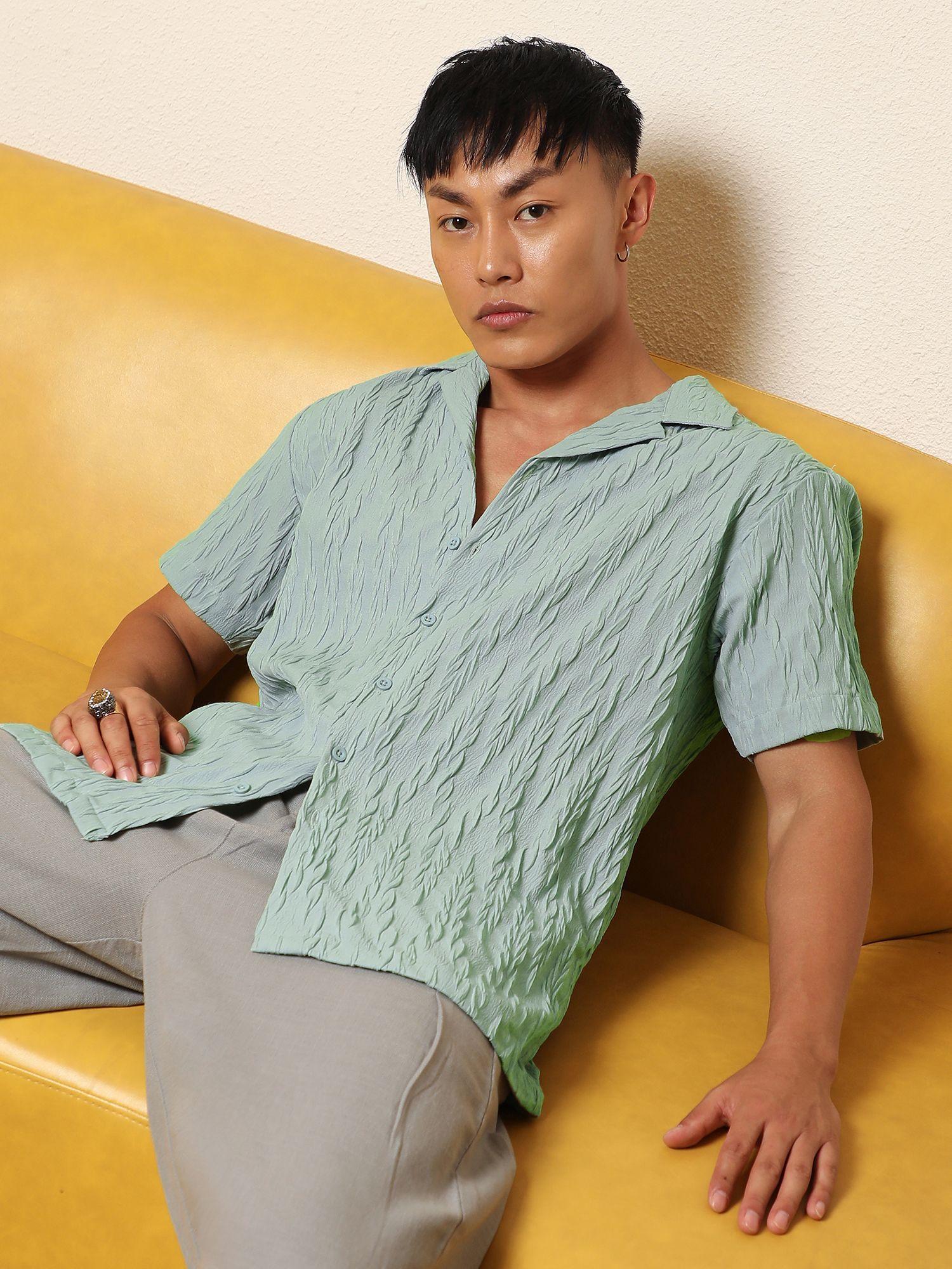 men sage green grain-textured shirt