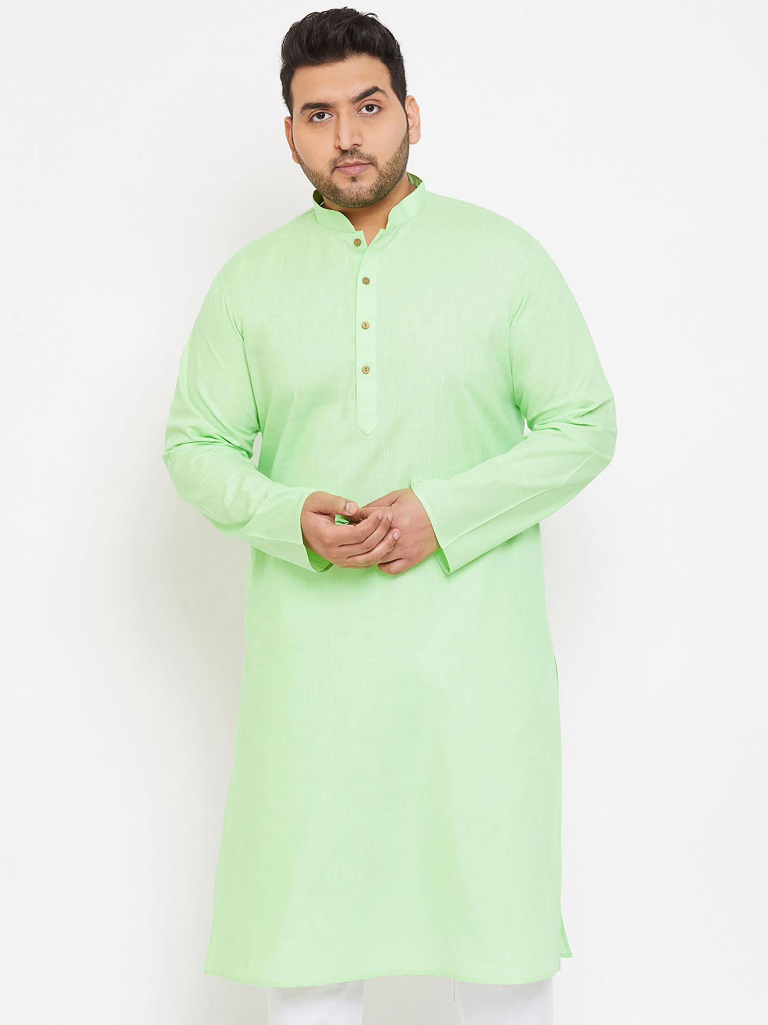 men sea green cotton blend kurta