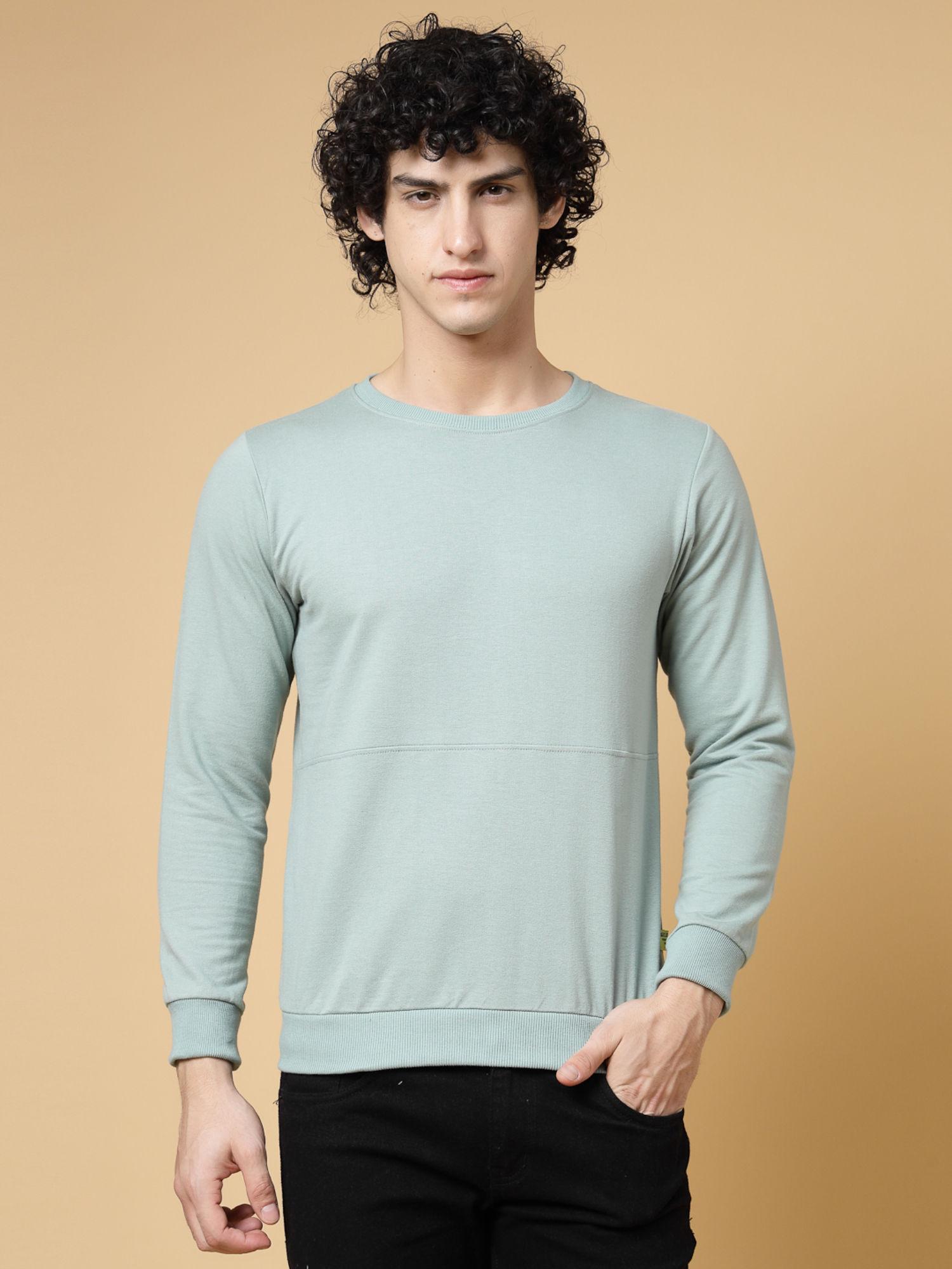men sea green solid terry sweatshirt
