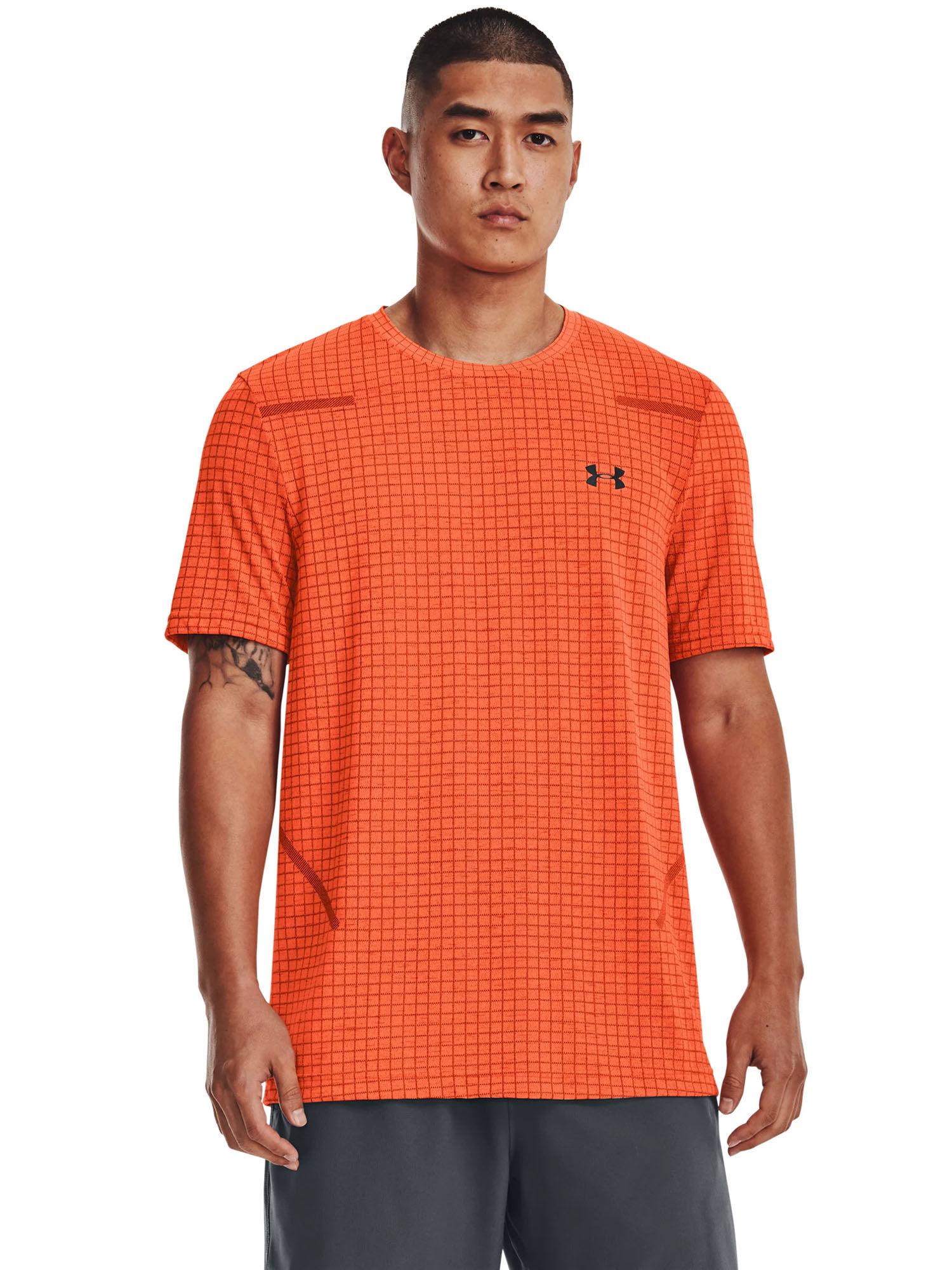 men seamless grid short sleeves t-shirt - orange