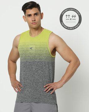 men seamless striped training sleeveless t-shirt