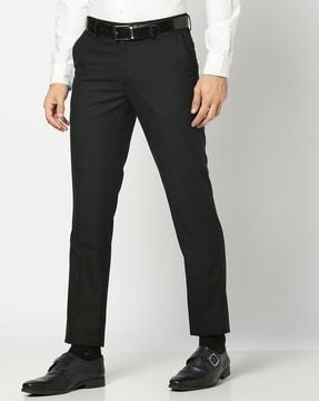 men self-check slim fit flat-front pants