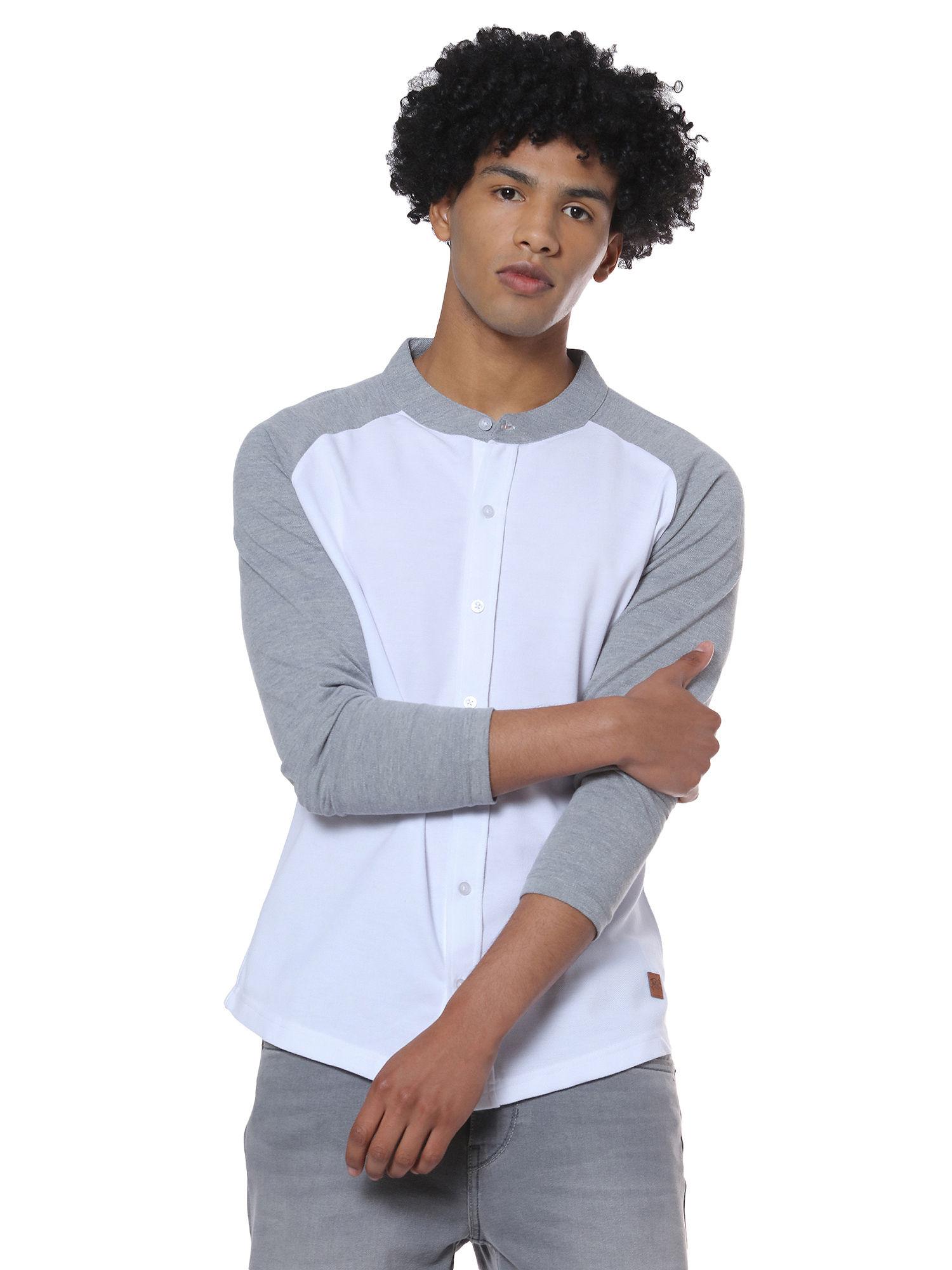 men self design casual white, grey shirt