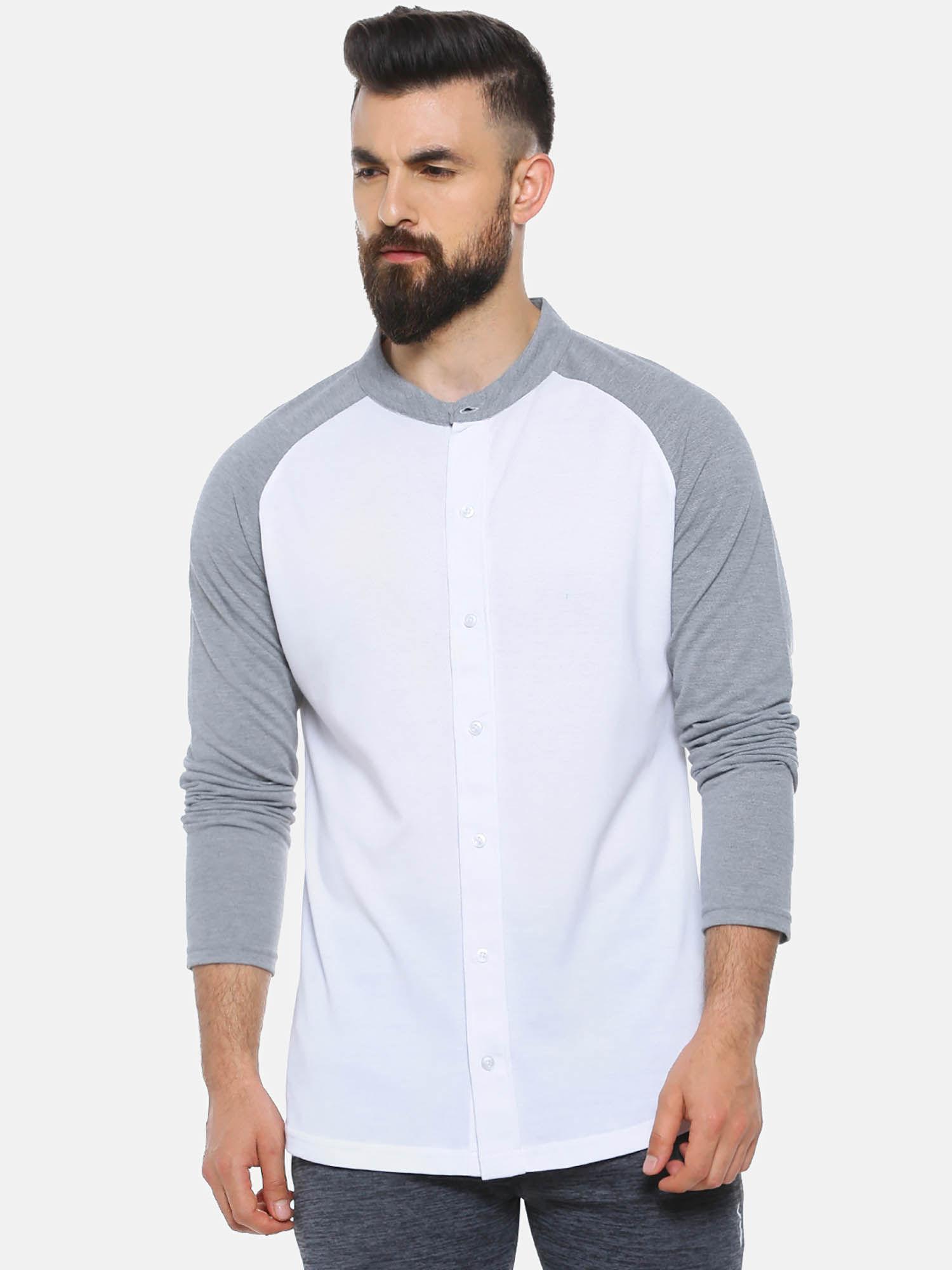 men self design casual white, grey shirt