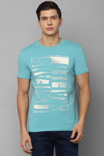 men self design crew neck pure cotton blue t-shirt