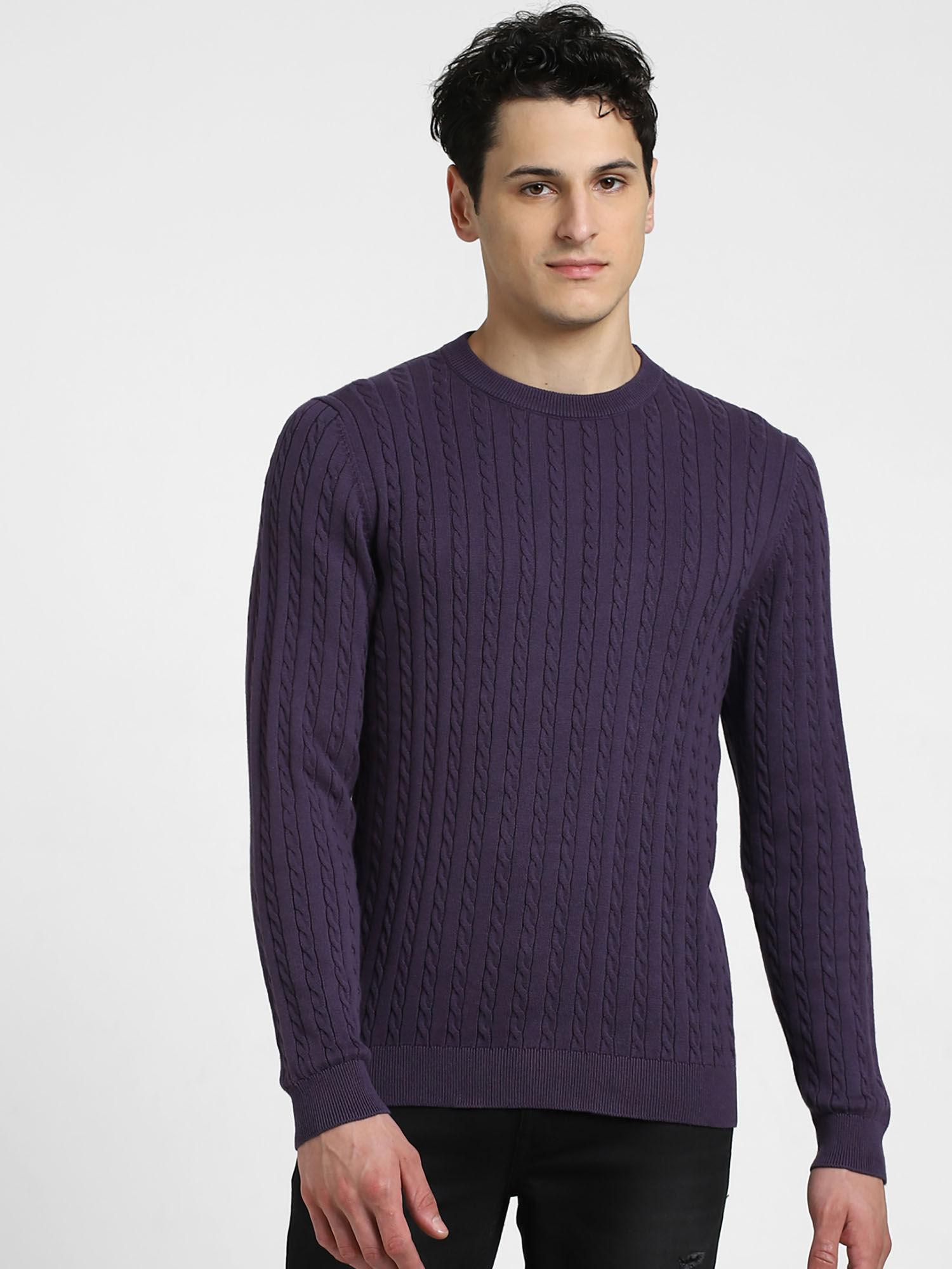 men self design purple sweater