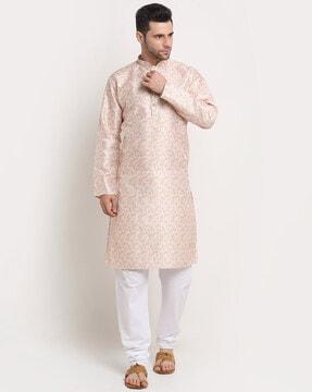 men self-design regular fit long kurta