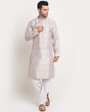 men self-design regular fit long kurta