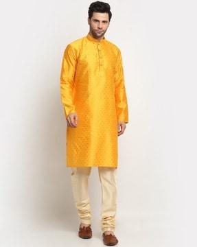 men self-design regular fit long kurta