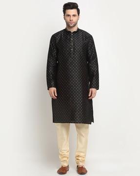 men self-design regular fit long kurta