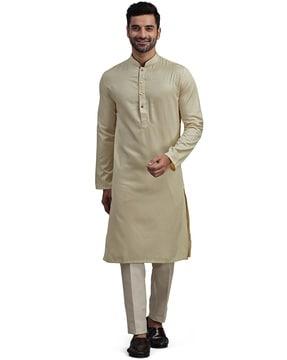 men self-design regular fit long kurta