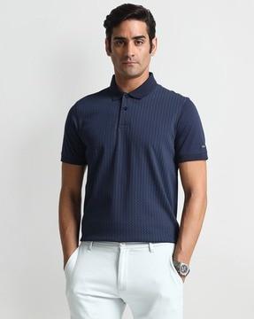 men self-design regular fit polo t-shirt