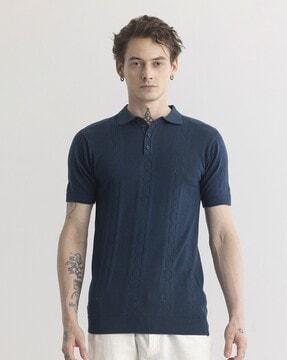 men self-design slim fit polo t-shirt