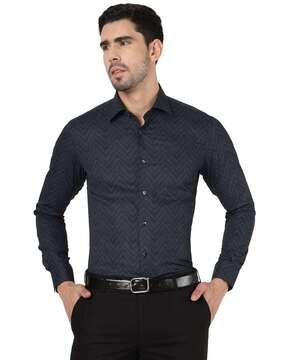 men self-design slim fit shirt