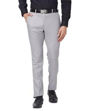 men self-design slim fit trousers