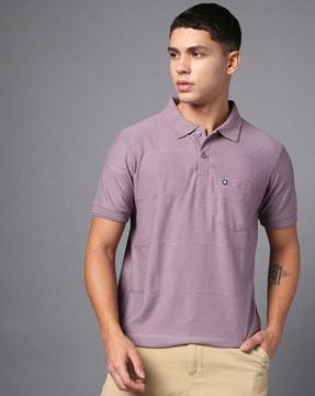 men self-stripe regular fit polo t-shirt