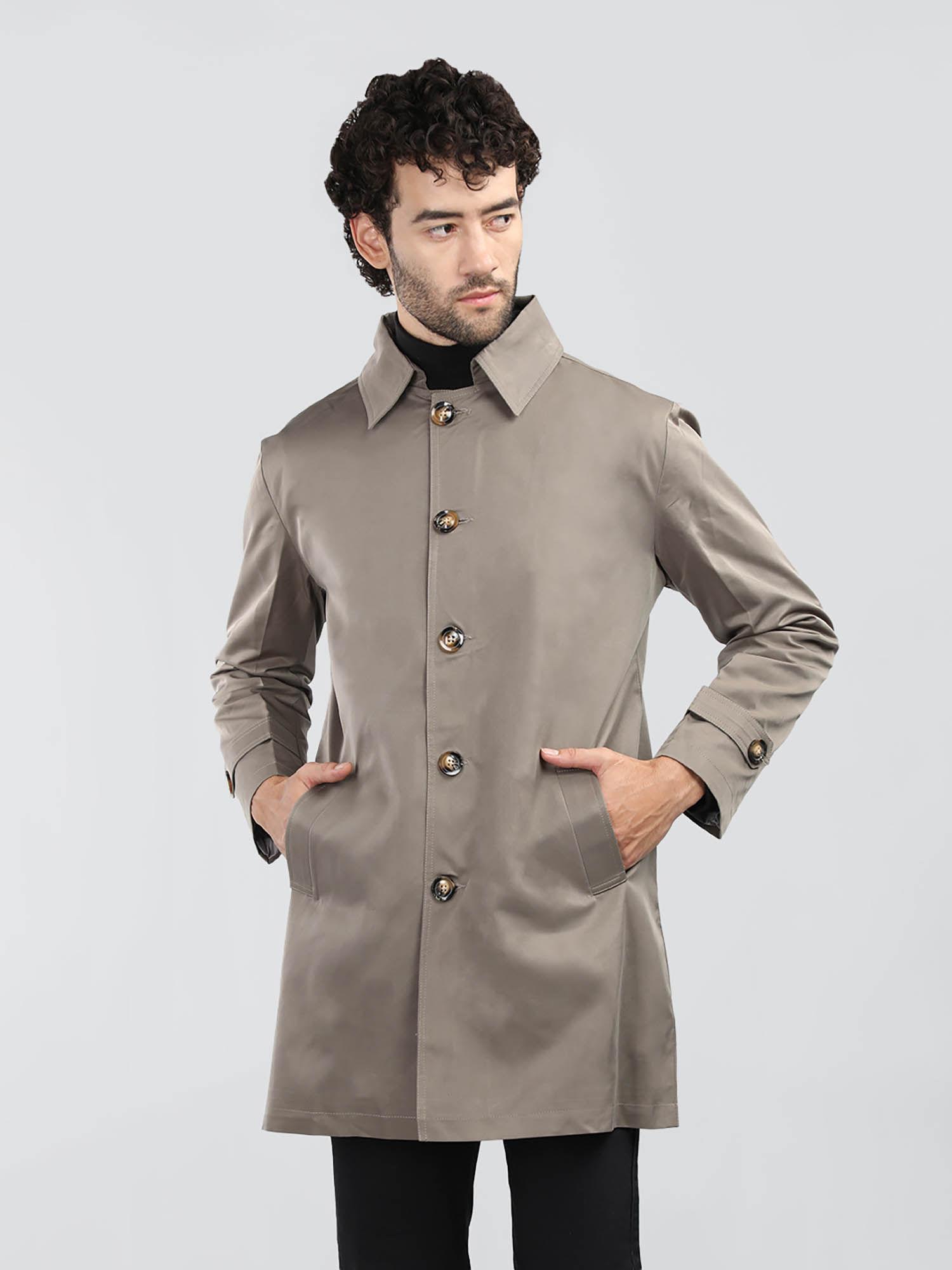 men semi winter wear trench coat met grey