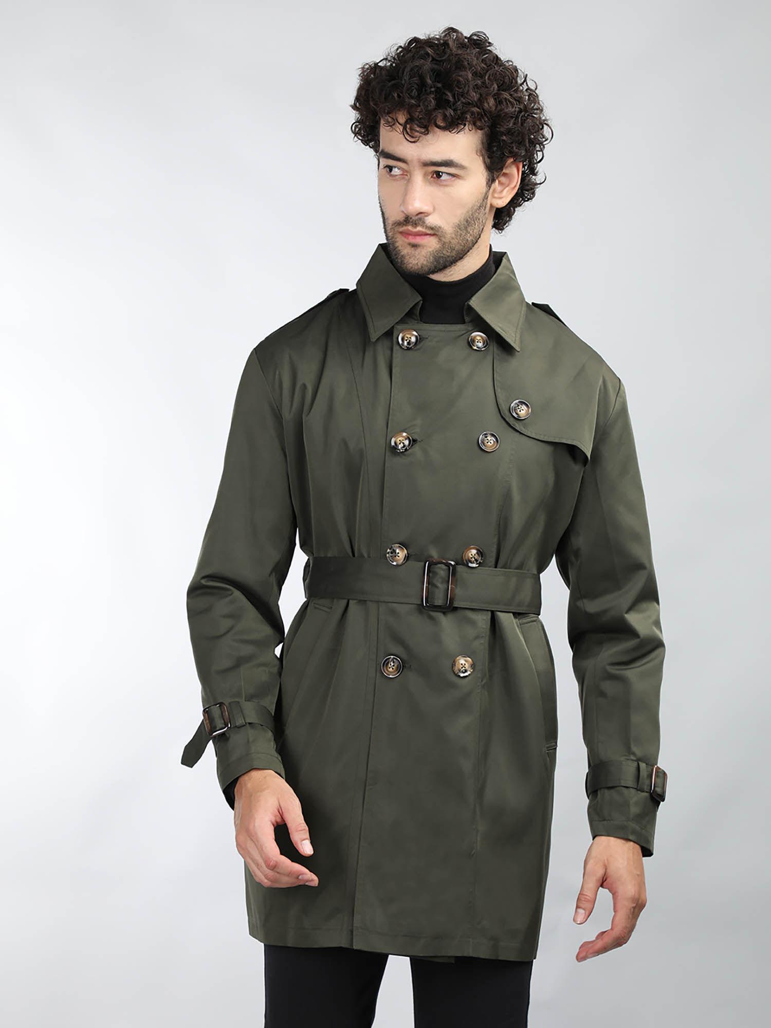 men semi winter wear trench coat olive green (set of 2)