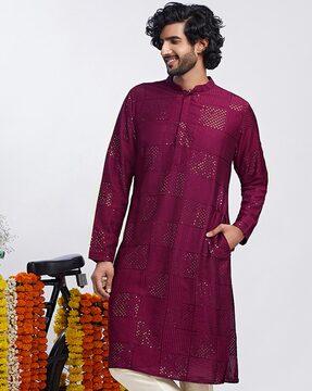 men sequin regular fit long kurta