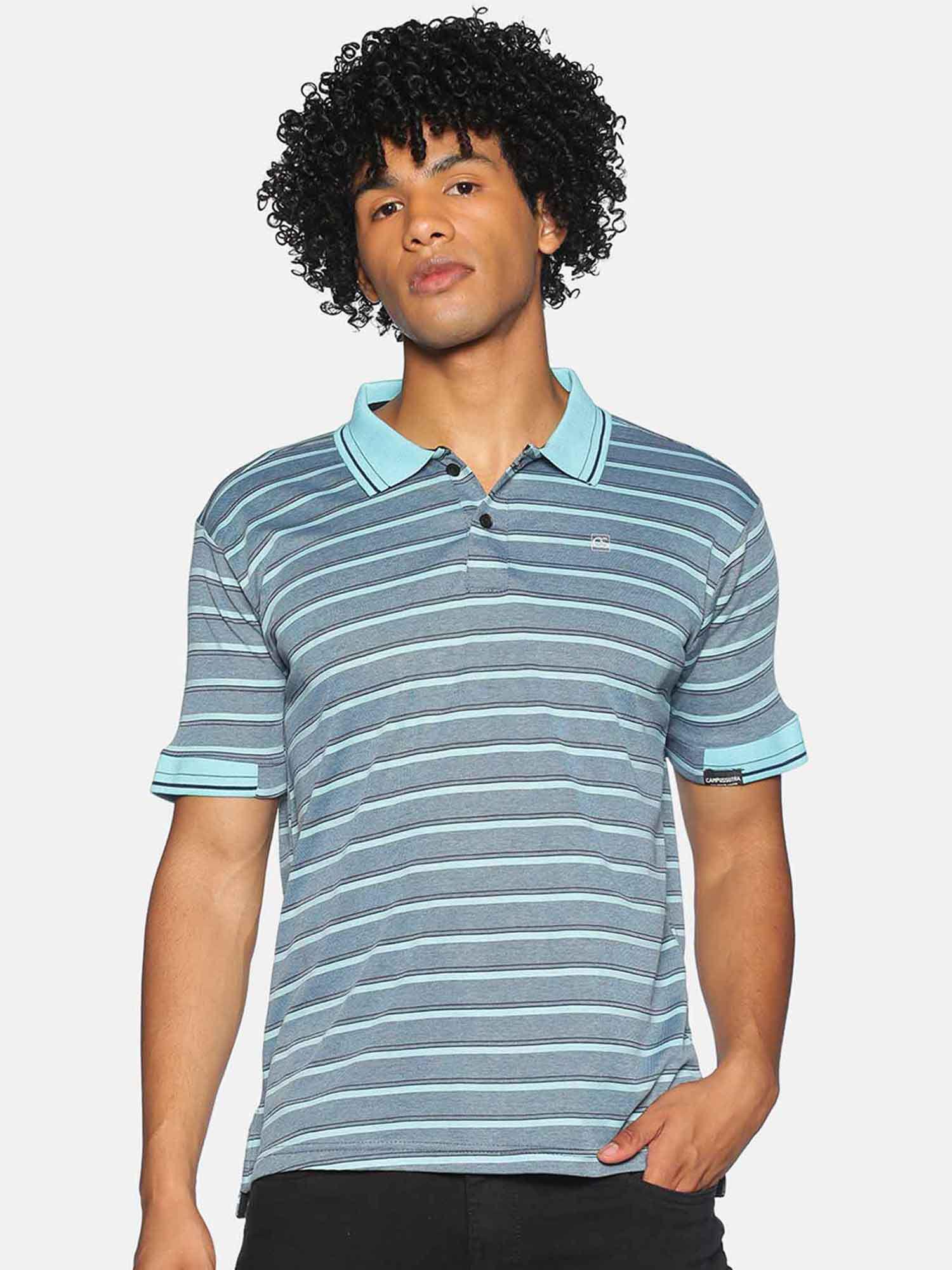 men short sleeves blue color polo t-shirt