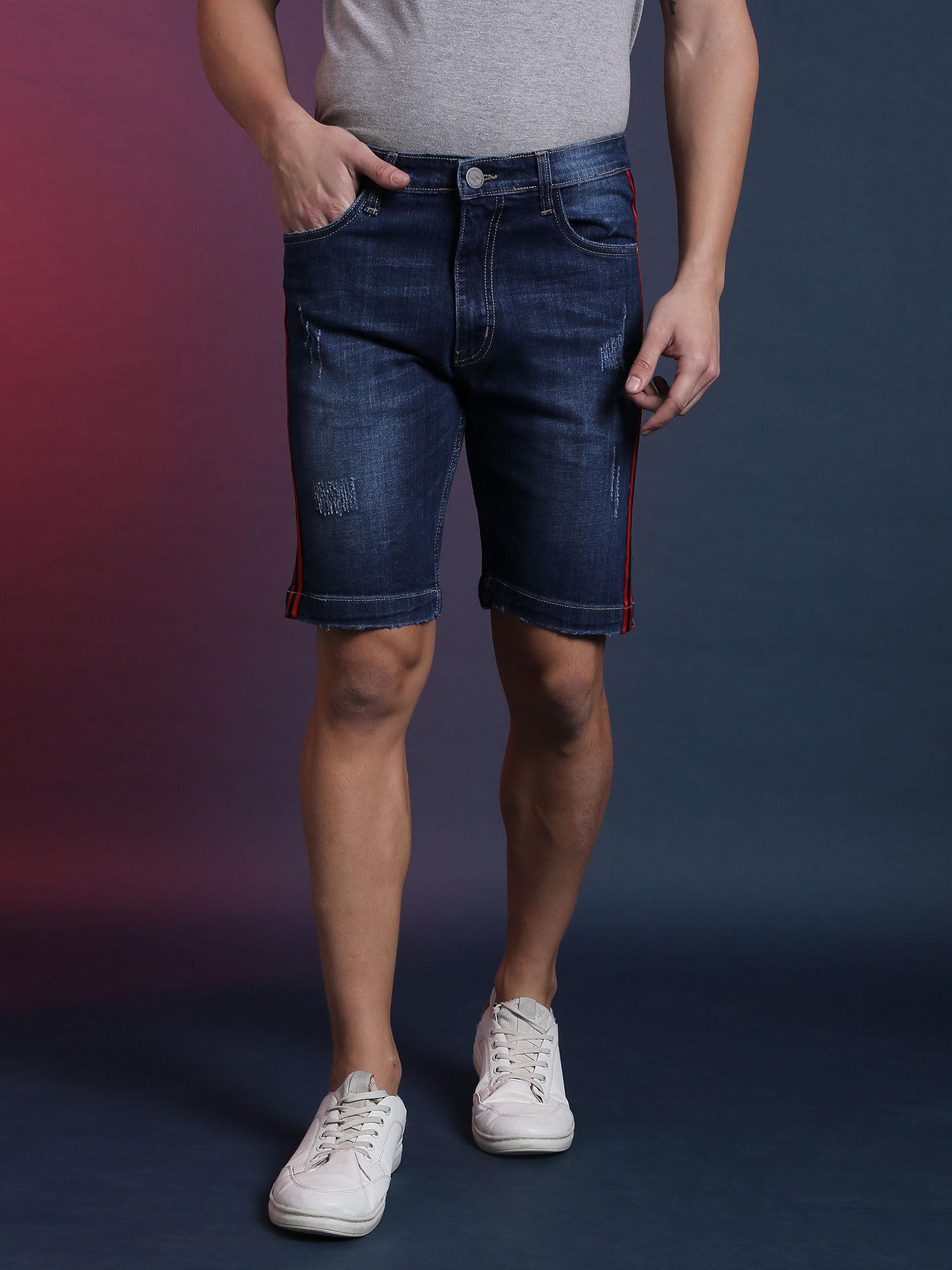 men side striped & torn stylish denim shorts