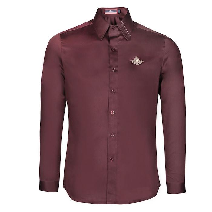 men signature plum shirt with embroidered crest