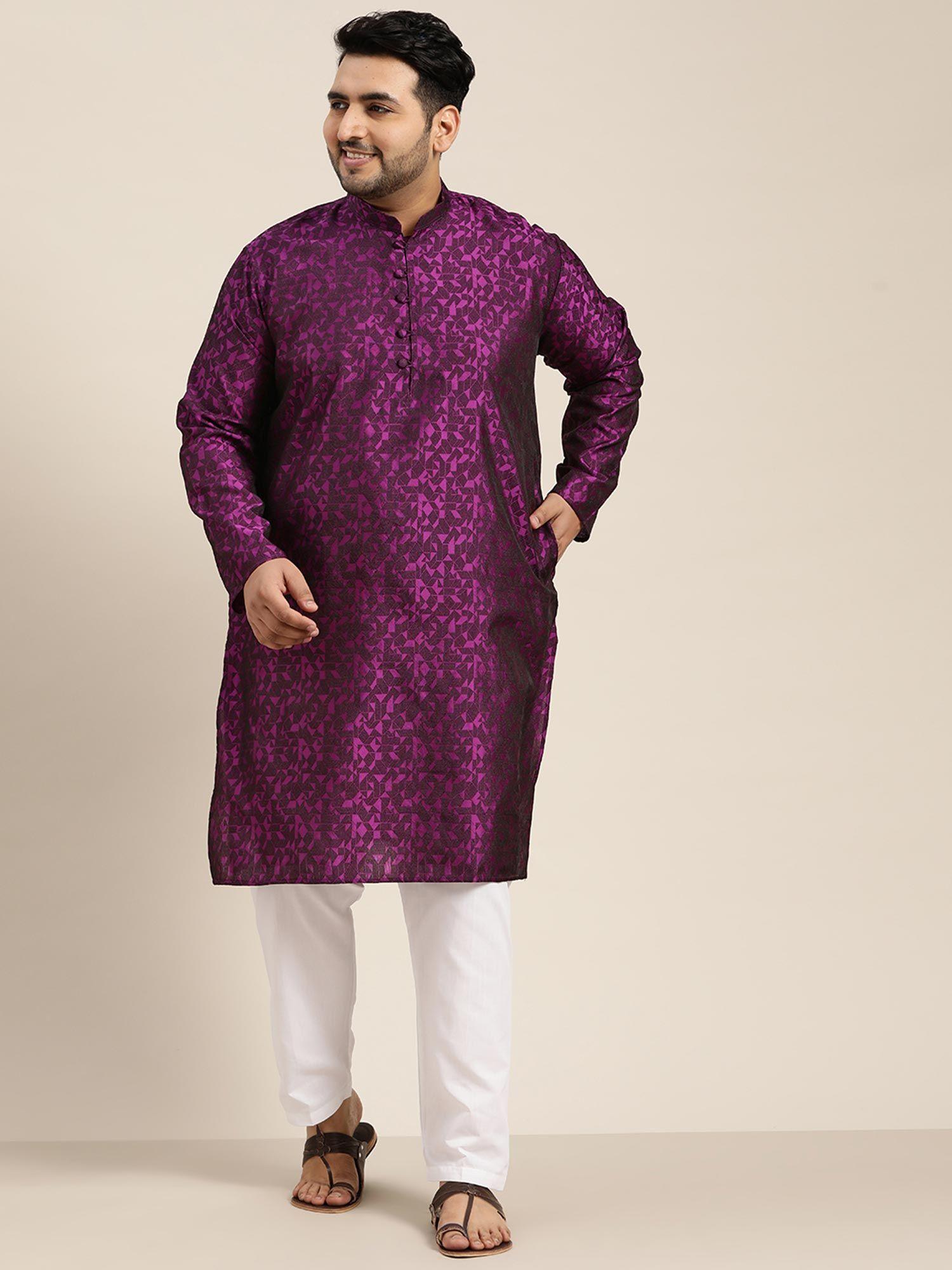 men silk blend violet self design only long kurta