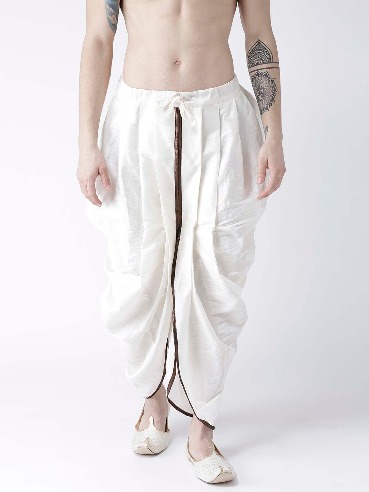 men silk off-white solid dhoti pant