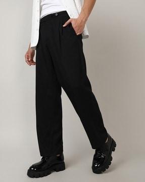 men single-pleated relaxed fit trousers