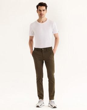 men skinny fit flat-front trousers