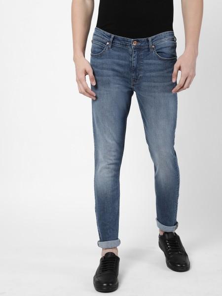 men skinny mid rise blue jeans