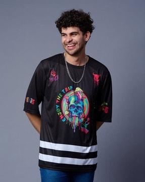 men skull with enjoy the trip printed oversized t-shirt