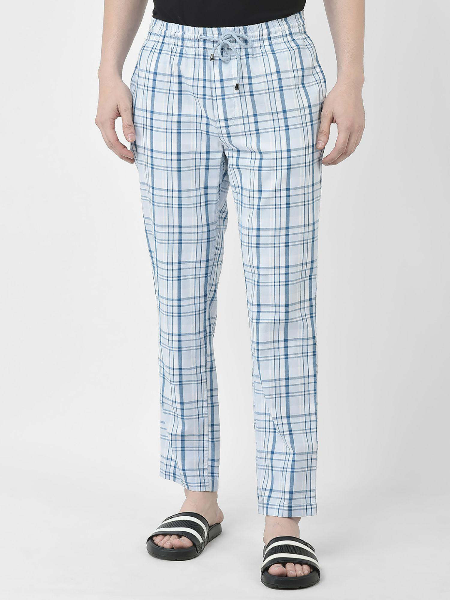 men sky blue checkered lounge pants