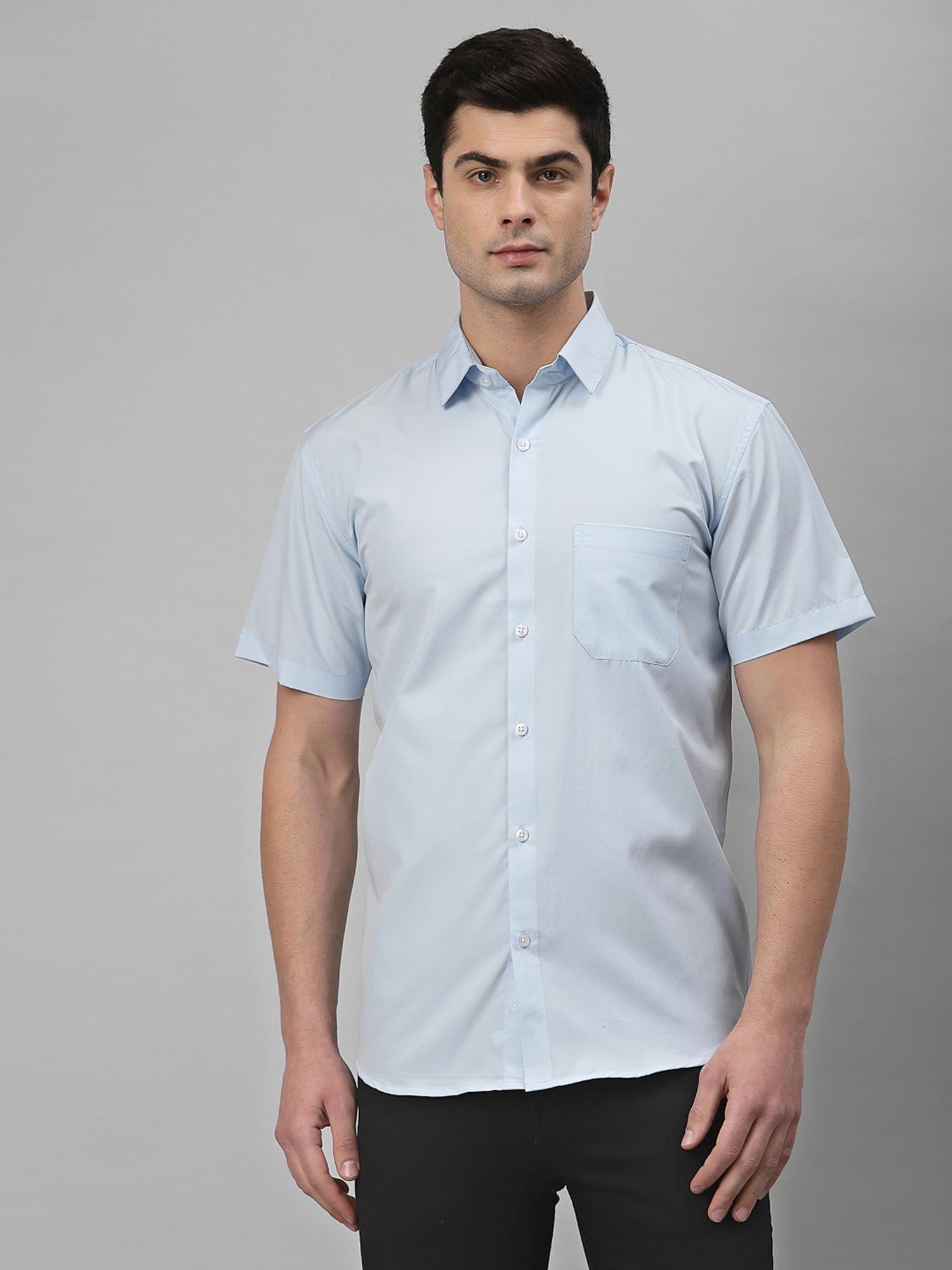 men sky blue half sleeves casual shirt