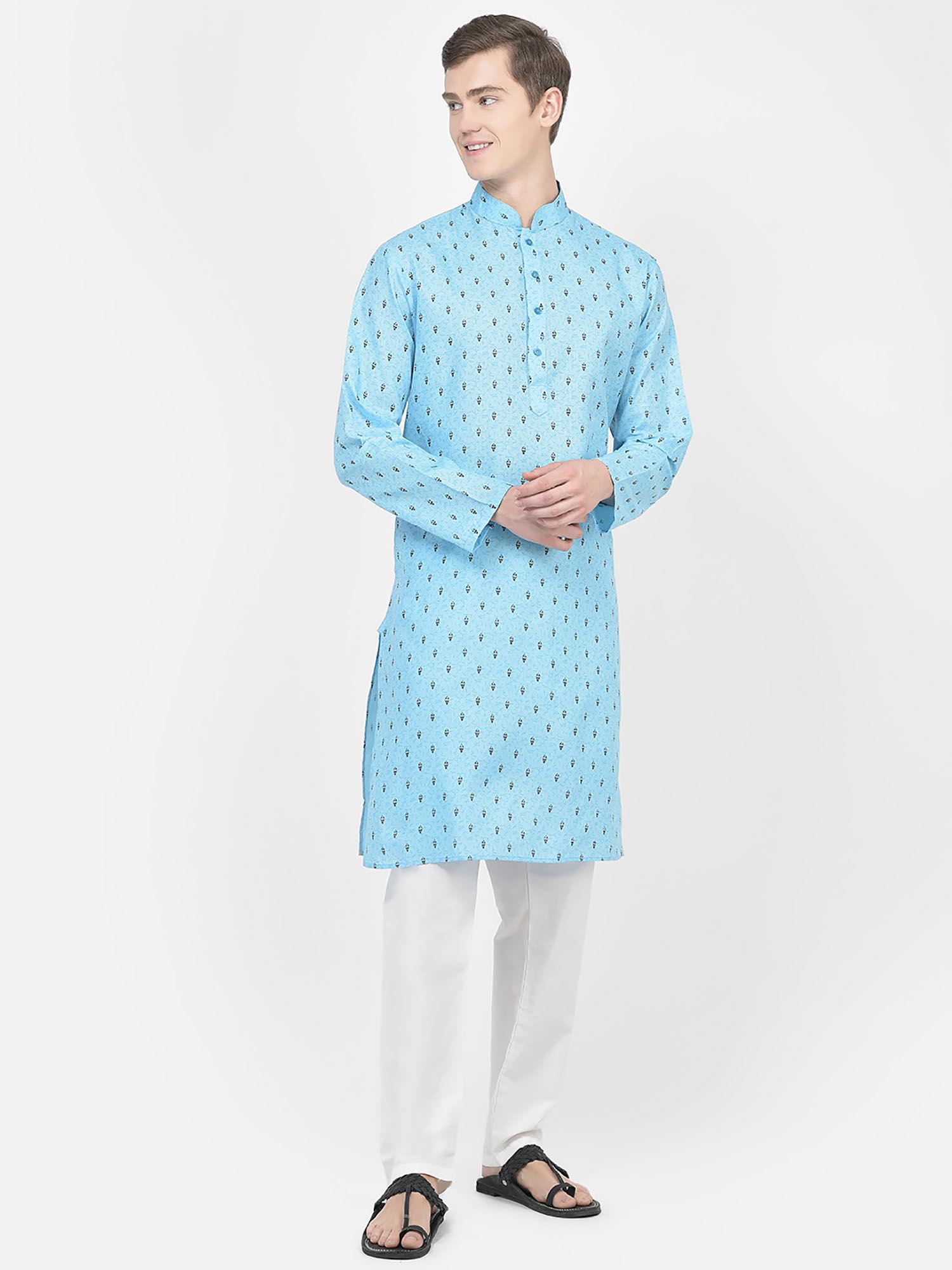 men sky blue kurta pyjama (set of 2)