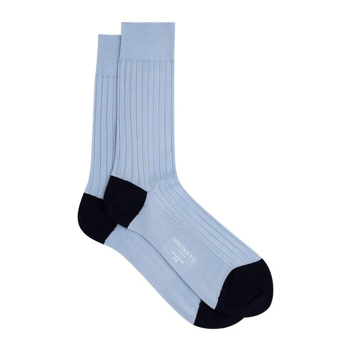 men sky blue ribbed socks with contrasting heels