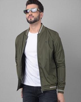 men slim fit biker jacket with zip-front