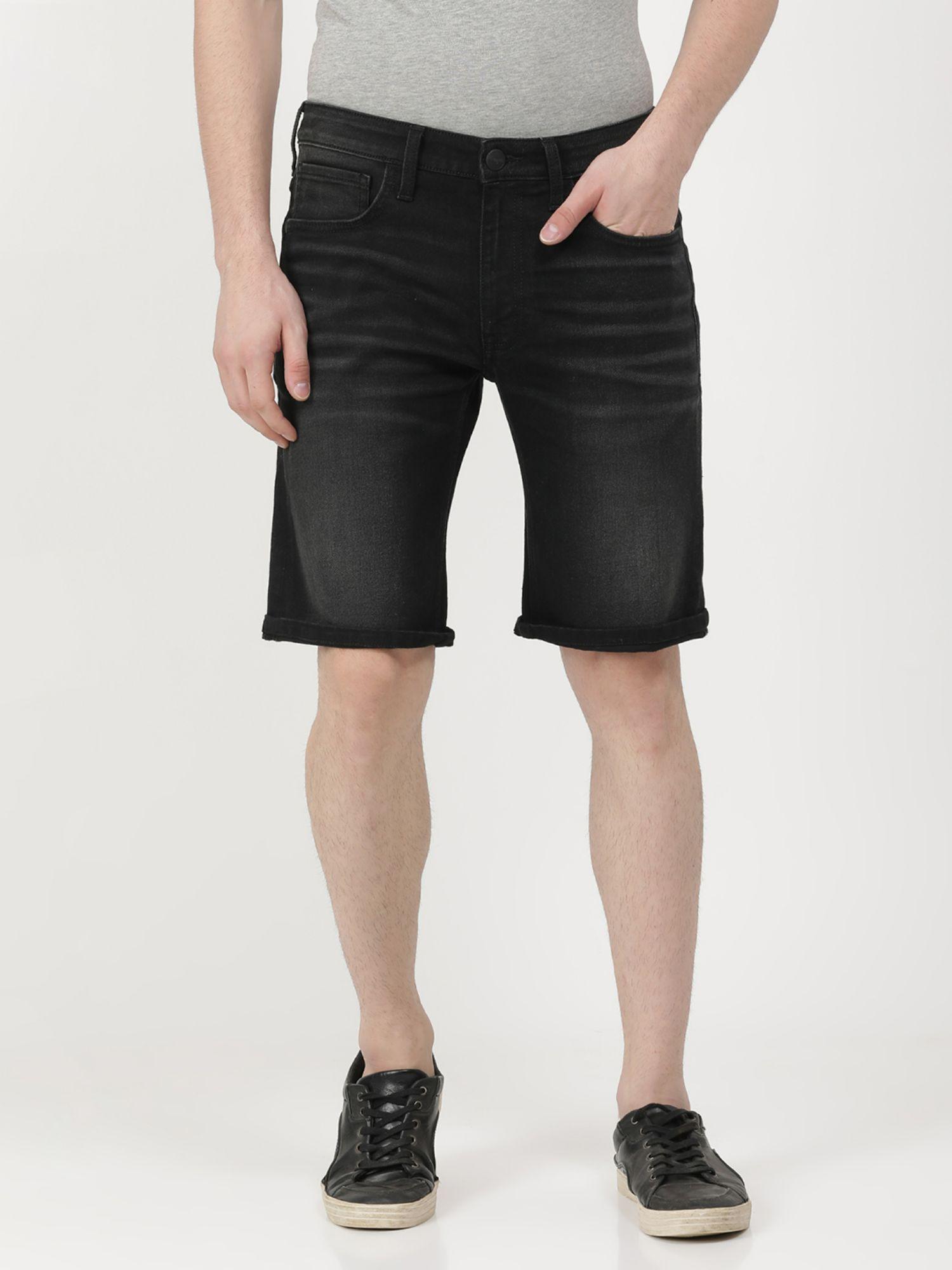 men slim fit black shorts