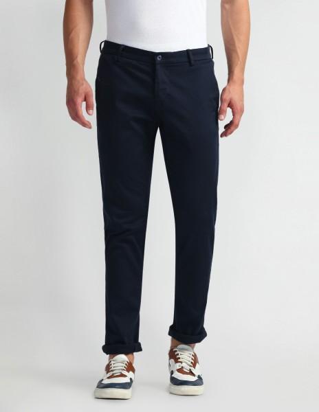 men slim fit blue cotton blend trousers