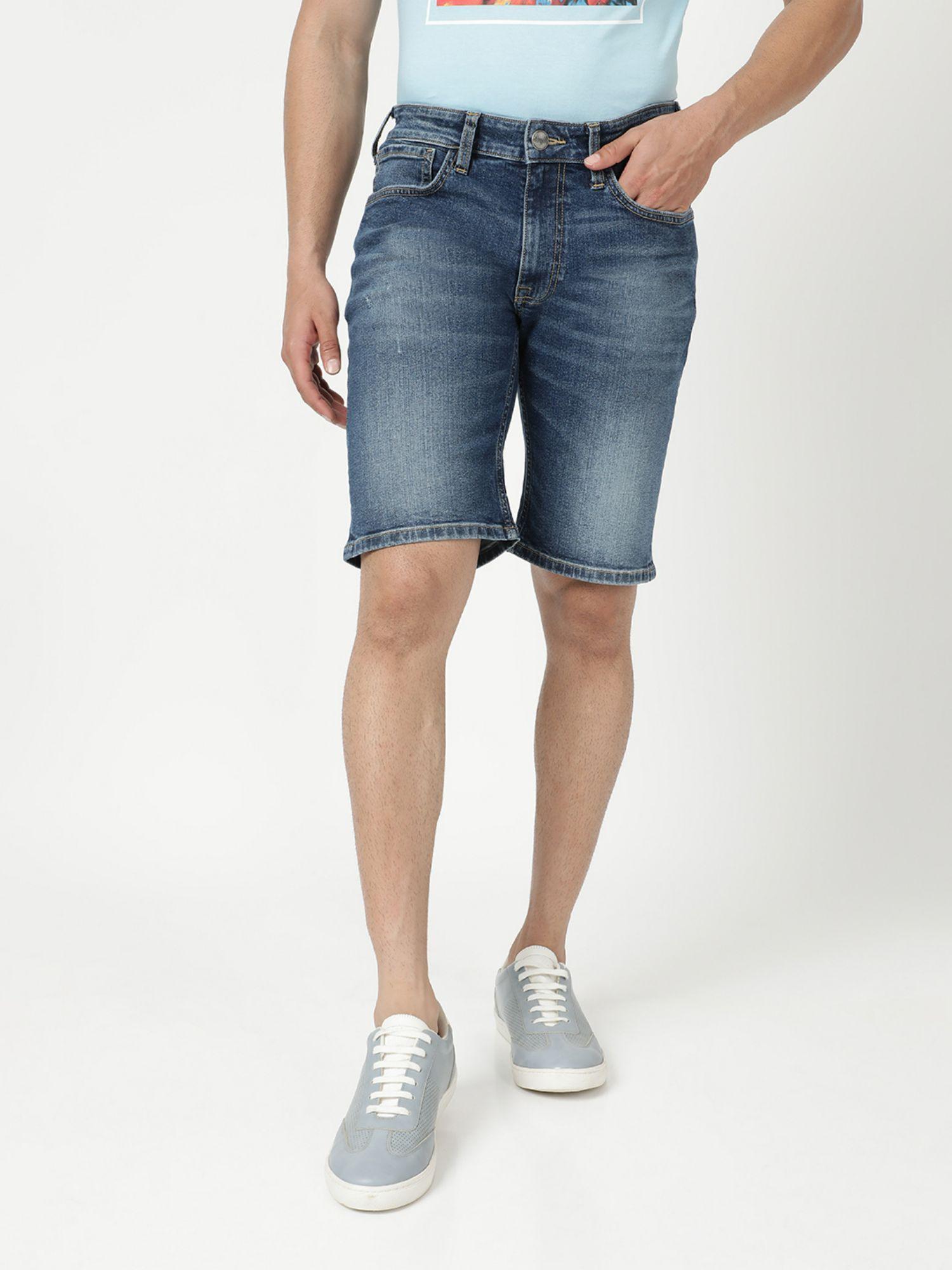 men slim fit blue shorts