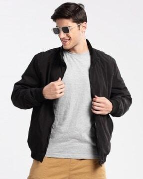 men slim fit bomber jacket with zipper pockets