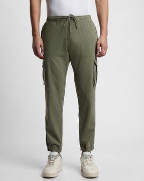 men slim fit cargo pants with drawstring waist