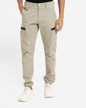 men slim fit cargo pants with flap pockets